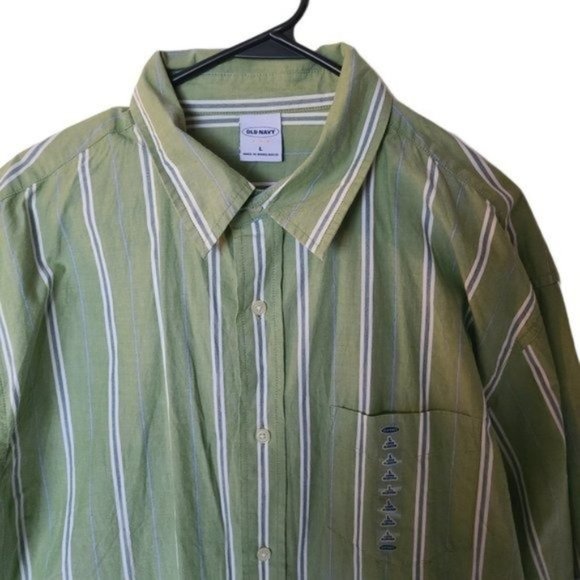 Old Navy Green Striped Shirt Long Sleeve L NWT‎ - Picture 4 of 14